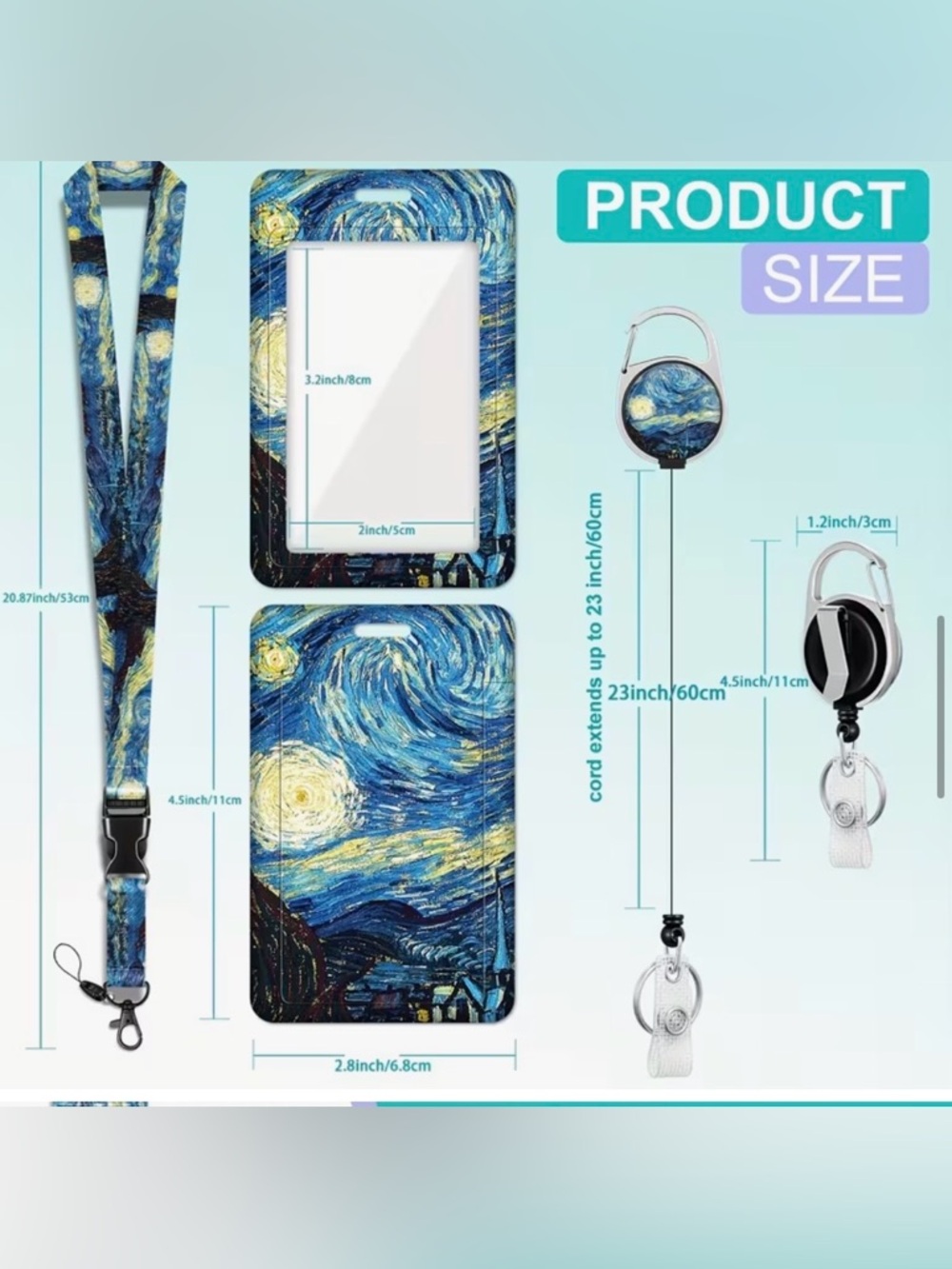 Van Gogh Starry Night Lanyard & Retractable ID Badge Holder Set  Badge Reel Clip - Picture 4 of 4